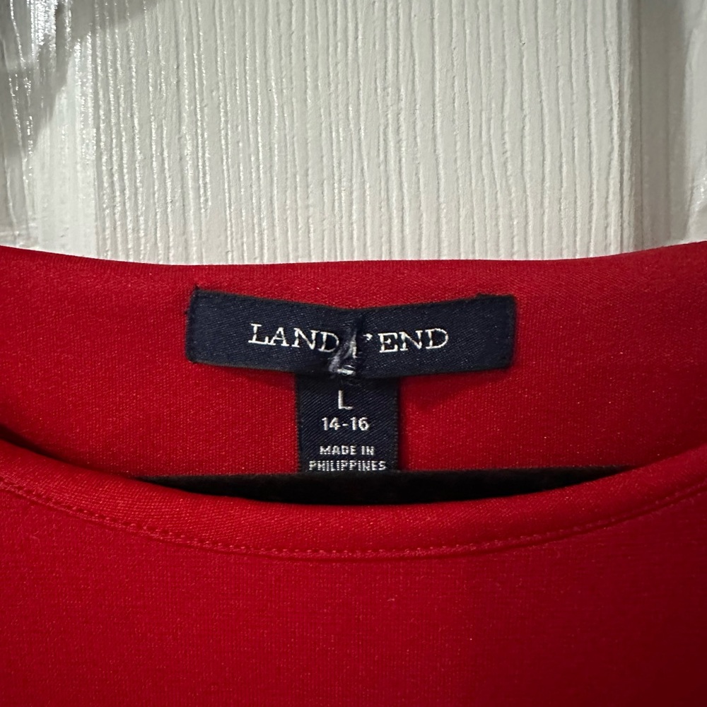 Lands End red knit pullover dress. Knee length. Size large/14/16. Gently used. - Picture 3 of 4